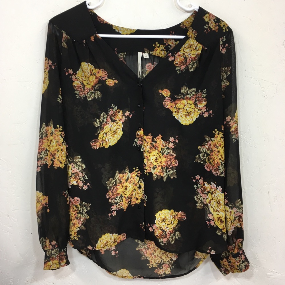 Bellatrix Floral Sheer Button Long Sleeve Top